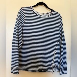 Lucky Lotus Stripe Long Sleeve French Terry Top with Side Front Zipper in Large